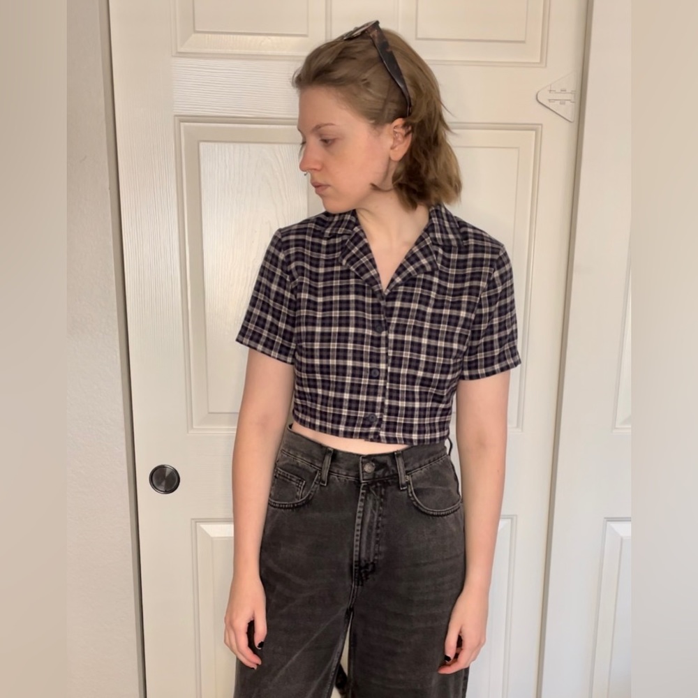 Brandy Melville/John Galt Blue Plaid Flannel Crop Top